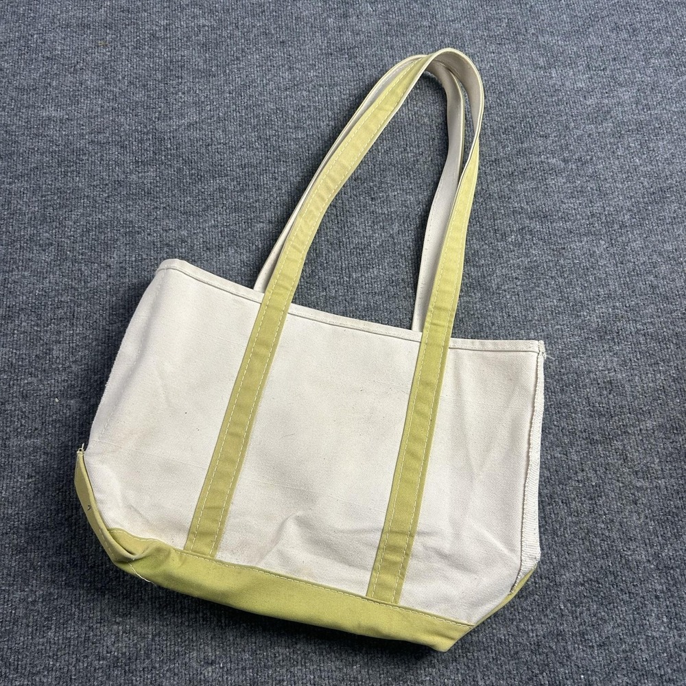 LL Bean Boat and Tote Bag Womens Medium Natural Yellow Canvas Made In USA Beach
